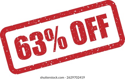 Vector rubber stamp with the text “63% OFF” — bold discount badge for sales, promotions, and marketing materials