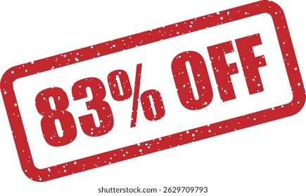 Vector rubber stamp with the text “83% OFF” — bold discount badge for sales, promotions, and marketing materials