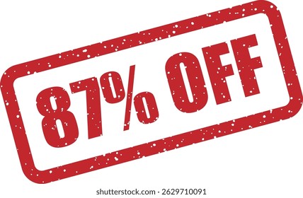 Vector rubber stamp with the text “87% OFF” — bold discount badge for sales, promotions, and marketing materials