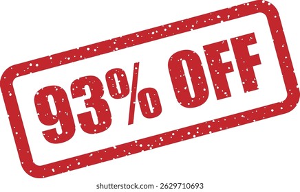 Vector rubber stamp with the text “93% OFF” — bold discount badge for sales, promotions, and marketing materials