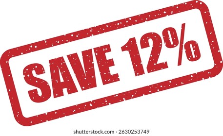 Vector rubber stamp with the text “SAVE 12%” — bold promotional badge for discounts, campaigns, and marketing visuals