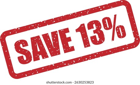 Vector rubber stamp with the text “SAVE 13%” — bold promotional badge for discounts, campaigns, and marketing visuals