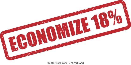 Carimbo de vetor com o texto "ECONOMIZE 18%" (Salve 18%) - carimbo promocional para 18% de vendas com desconto e ofertas. Perfeito para promoções de varejo em português.