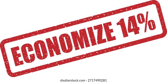 Sello de goma de Vector Guardar con el texto "ECONOMIZE 14%" (14%) - sello promocional para ventas y ofertas del 14% de descuento. Perfecto para promociones minoristas portuguesas.