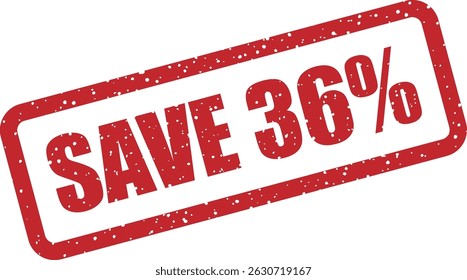 Vector rubber stamp with the text “SAVE 36%” – perfect for promotions, sales campaigns, and marketing materials that highlight limited-time discounts