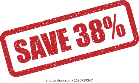 Carimbo de vetor com o texto "ECONOMIZE 38%" - perfeito para promoções, campanhas de vendas e materiais de marketing que destacam descontos por tempo limitado