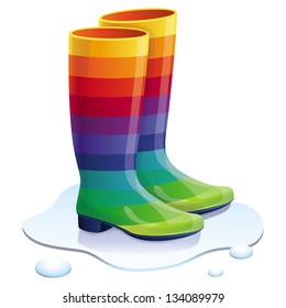 Vector rubbers boots in rainbow colors - bright trendy concept