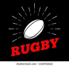 Vector rugby football sport ball logo icon sun burtst print hand drawn vintage line art design
