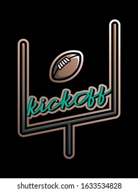 Vector rugby gate sticker illustration. Game equipment Sporty emblem logotype with text. Professional sport, classic american football gates for official competitions and tournaments.
