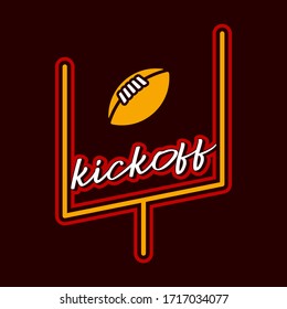Vektorillustration Rugby Gate Aufkleber Illustration. Spielausrüstung Sporty Emblem Logo mit Text. Professioneller Sport, klassische amerikanische Fußball-Tore für offizielle Wettkämpfe und Turniere.