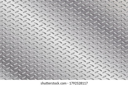 Vector rugged metal relief background. Illustration of steel background. Anti-slip shiny metal floor texture.