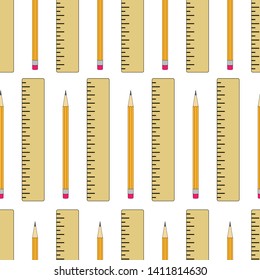 Vector rulers and pencils seamless pattern