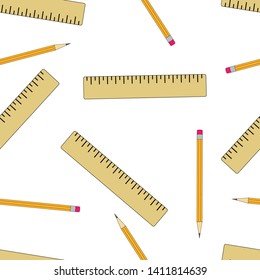 Vector rulers and pencils seamless pattern
