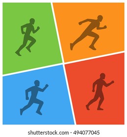 Vector run and marathon illustration. Color silhouettes of marathoners.