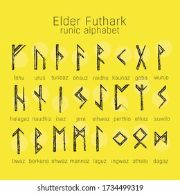 Vector Runes set. Elder Futhark — runic alphabet. Ancient German and Scandinavian writing. Mystical symbols for fortune telling, game design elements. Isolated illustration