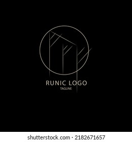 Vector runic logo of geometric elements, rune uruz, fehu. Sacred round symbol of new opportunities, movement and financial success. Emblem for design, esoteric, tattoo, astrology, yoga