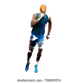 Vector runner, abstract geometric running man illustration. Front view