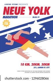 Vector runner marathon design template for posters/ads/flyers/blog. Vector illustration of a running man. Typographic running poster template with runner.