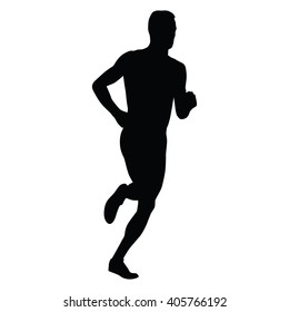 Vector runner, running man silhouette. Run, sport, active boy