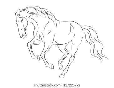 Vektor Stok Horse Black White Illustration By Vector (Tanpa Royalti