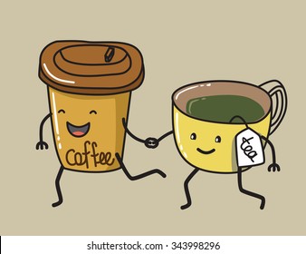vector running coffee and tea on white
