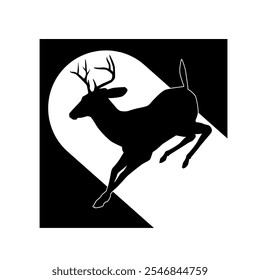 Vector of running deer in black and white