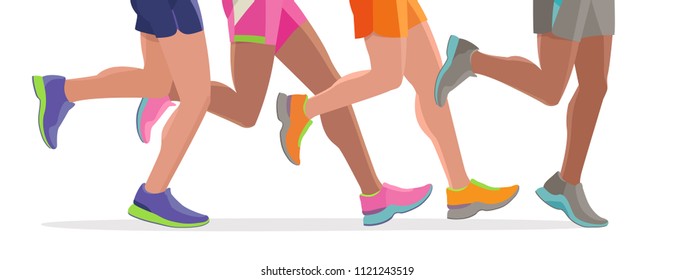 Vector Running Feet Of A Massive Marathon Run Start Silhouette Design Template Banner Website