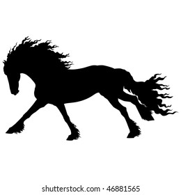 vector running friesian horse on a white background