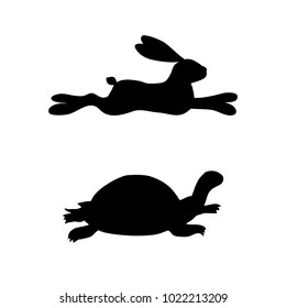 Vector Of Running Hare And Turtle Silhouette.Slow And Fast
