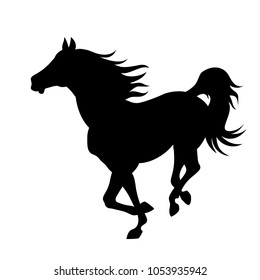 Vector running horse black silhouette isolated on white background 
