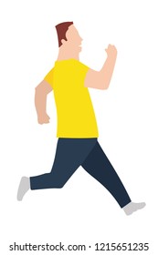 Vector running man in flat design style. Sport. Run. Active fitness. Exercise and athlete. Variety of sport movements. Flat cartoon style. Side view. Simple design.