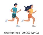 Vector running man and woman. Flat design. Isolated on a white background