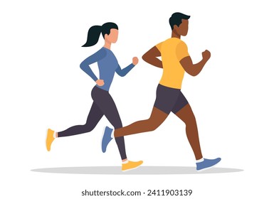 Vector running man and woman. Flat design. Isolated on a white background.	
