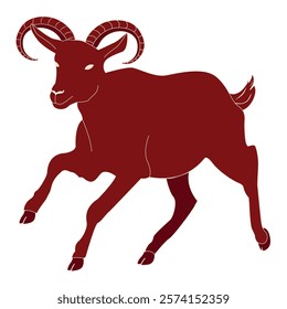 Vector running red goat silhouette. New year animal symbol. Chinese zodiac goat symbol. Goat character