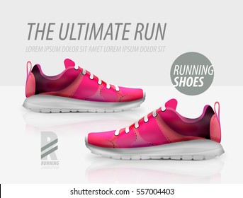 Vector Running Shoes Ad Product Template, Advertising Packaging Mockup For Design