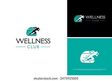 Vector running sport wellness logo design template