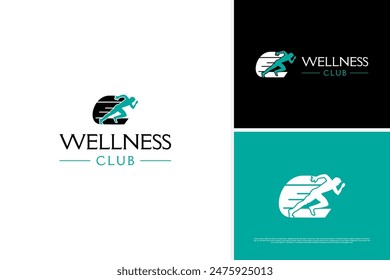 Vector running sport wellness logo design template