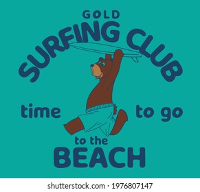 vector running surfer bear illustration for kids tee