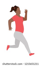 Vector running women in flat design style. Sport. Run. Active fitness. Exercise and athlete. Variety of sport movements. Flat cartoon style. Side view. Simple design.