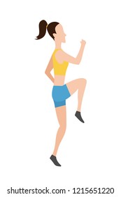 Vector running women in flat design style. Sport. Run. Active fitness. Exercise and athlete. Variety of sport movements. Flat cartoon style. Side view. Simple design.