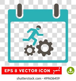Vector Running Worker Calendar Day EPS vector pictograph. Illustration style is flat iconic bicolor grey and cyan symbol on a transparent background.