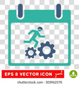 Vector Running Worker Calendar Day EPS vector pictograph. Illustration style is flat iconic bicolor cobalt and cyan symbol on a transparent background.
