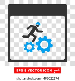 Vector Running Worker Calendar Page EPS vector pictograph. Illustration style is flat iconic bicolor blue and gray symbol on a transparent background.