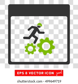 Vector Running Worker Calendar Page EPS vector icon. Illustration style is flat iconic bicolor eco green and gray symbol on a transparent background.