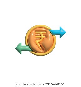 Vector Rupee Coin exchange concept with arrows on white background. Currency exchange and payment concept. High quality 3D render