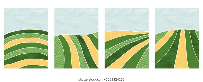 Vector rural vineyard with abstract field, grape tea design, collage layout, eco farmland background, agro pattern, flat nature, cover texture, green poster, gallery branding, scenery patchwork, story