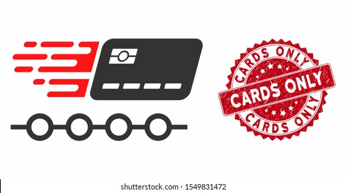 Vector rush grace credit periods icon and rubber round stamp seal with Cards Only text. Flat rush grace credit periods icon is isolated on a white background.