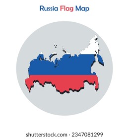 Vector Russia Flag Map with Shadow Effect Vector Illustration on White Isolated Background.