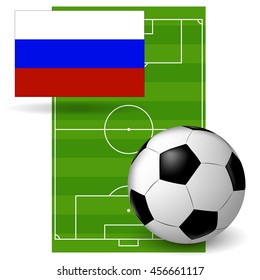 vector Russia flag with soccer ball on soccer field
