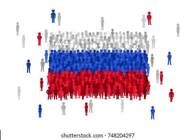 Vector Russia state flag formed by crowd of cartoon people